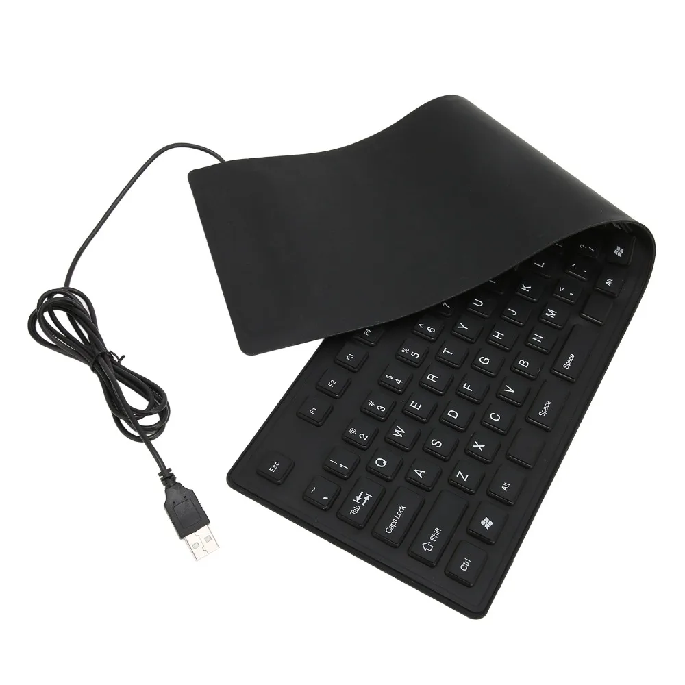 Portable 109 Keys Silicone Keyboard Waterproof Soft Touch USB Wired Keyboard Silent Black Flexible Keyboard Desktop Laptop