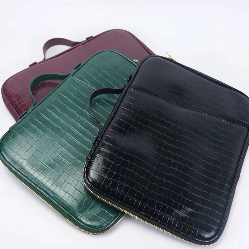 Free Custom Crocodile PU Leather Portable Briefcase Anti-Fall Sleeve for Macbook 13 Inch/IPAD Notebook Storage Bag Laptop Case