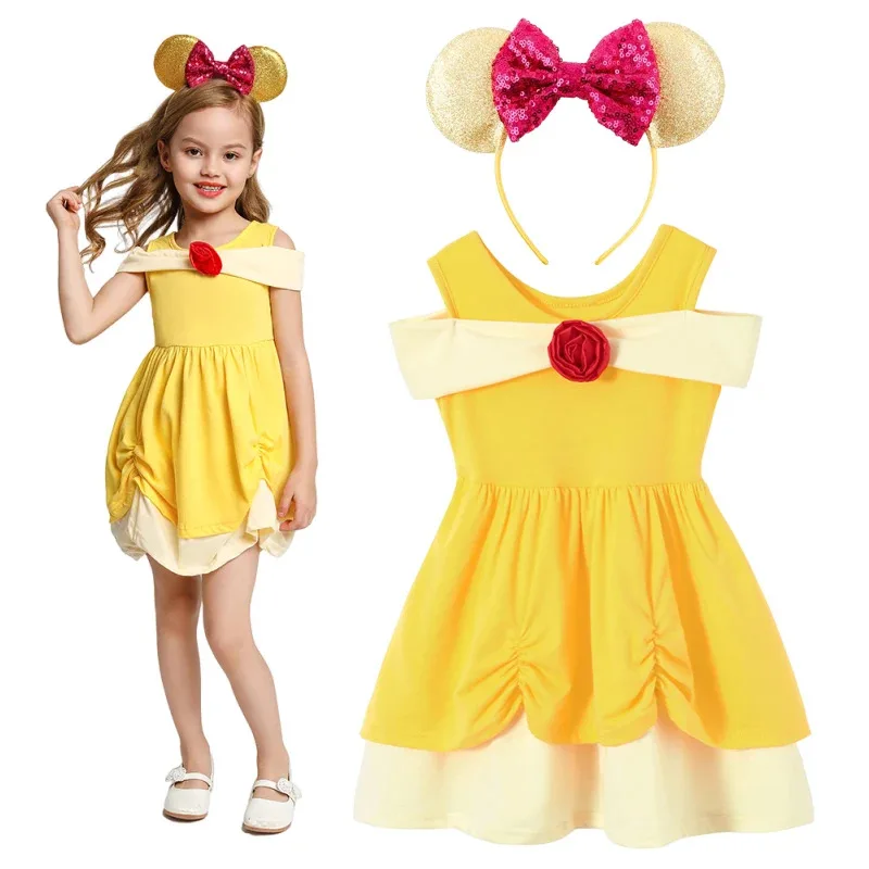 

2025 New Baby Girl Princess Dress Summer Belle Dress Role Play Costume Carnival Party Outdoor Children Casual Skirt Suit