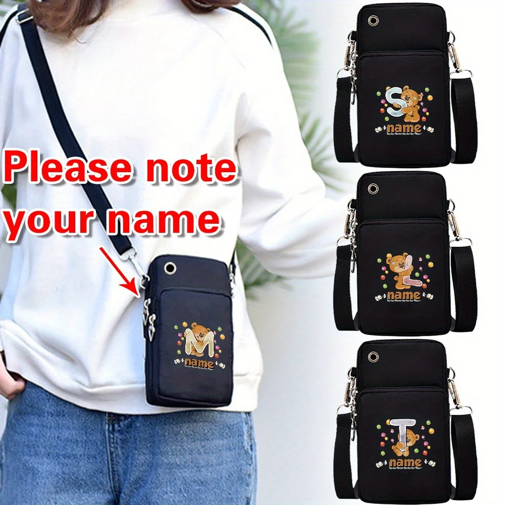 

Personalized Black Phone Bag Small Crossbody Bag Women's Wallet Fashionable Canvas Phone Wallet Letter Pattern