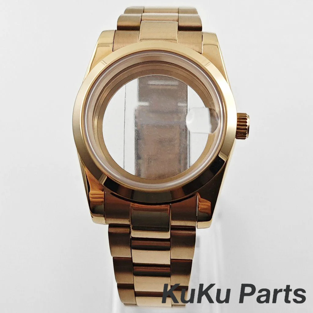Boîtier de montre en cristal saphir d'eau polonais plaqué Rose NH35 36MM/40MM pour NH34 NH35 NH36 NH38 NH70 ETA2824, mouvement cadran 28.5mm