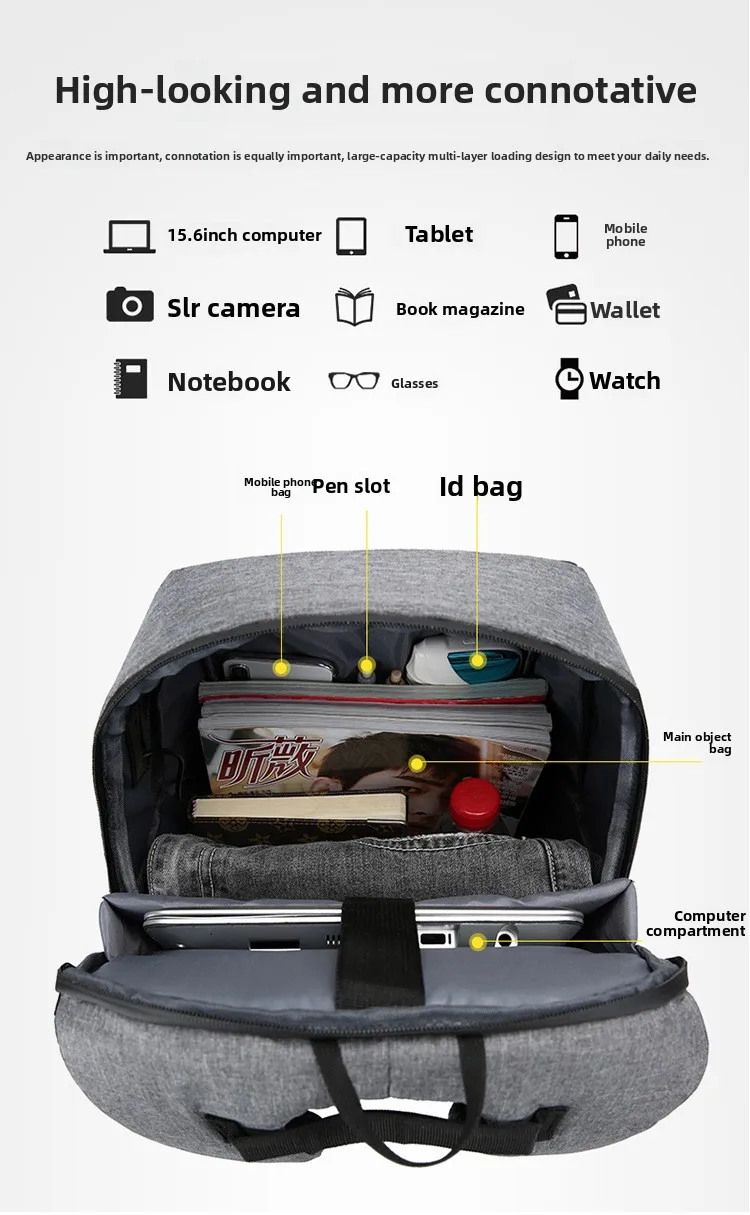 Men's Business Bag, Laptop Bag, Multifunctional USB Backpack, Large Capacity Backpack for Primary and Secondary School Students