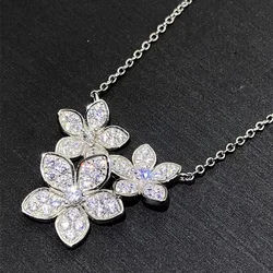 Huitan Brilliant Flower Cubic Zirconia Pedant Necklace for Women Attractive Versatile Neck Accessories Sparkling Wedding Jewelry