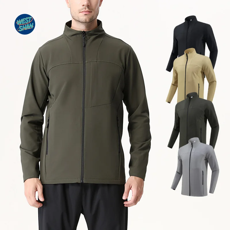 

WESTSHAN Autumn Winter Outdoor Sports Jacket Men Quick-Dry Stand Collar Breathable Slim Fit Running Long Sleeve Light Jacket