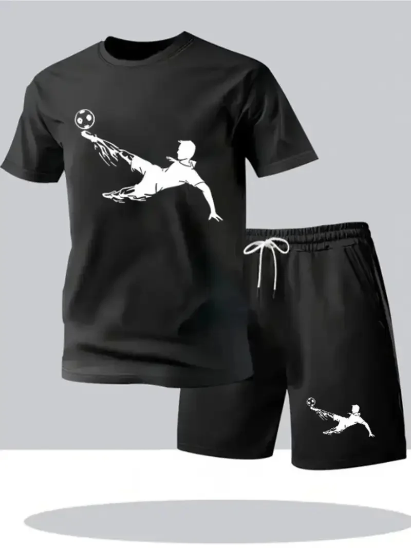 

New summer fitness sportswear for men, short-sleeved T-shirt and shorts two-piece set, breathable and quick-drying casual wear.