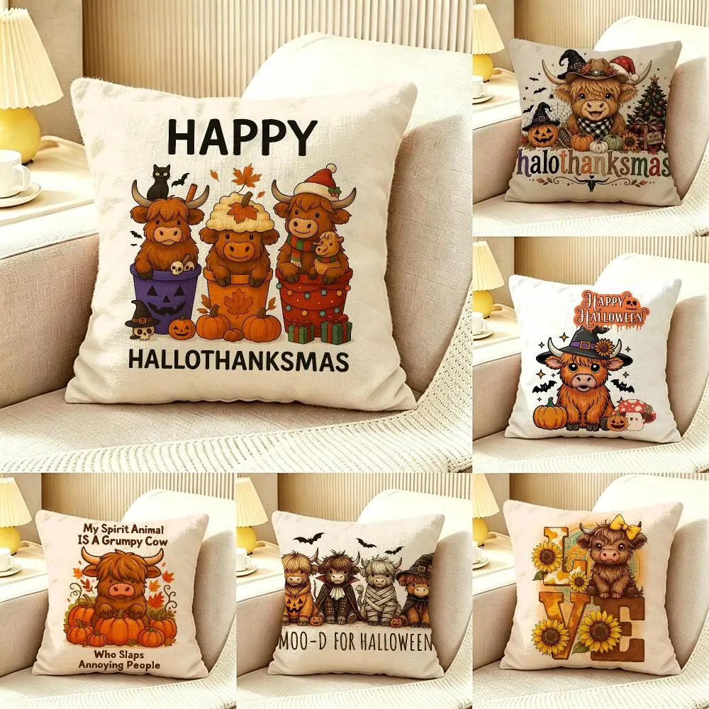 Highland Cow Holiday Cushion Cover Pillow Cover Nordic Minimalist Throw DoubleSided Print Cushion Case for Sofa Bedroom Decor