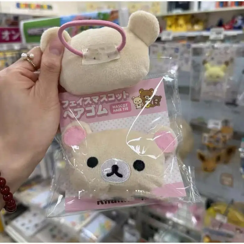 Rilakkuma Cute Cartoon Plush Hair Ties Elastic Hair Bands for Girls Hair Accessories Toy Figure Derivative Tail Or Bun Headwear