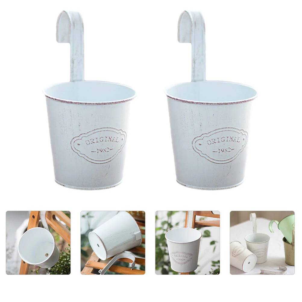 

2 Pcs Retro Tin Bucket Mini Plant Holder Balcony Hanging Vase Metal Small Flower Pot Iron Sheet Garden