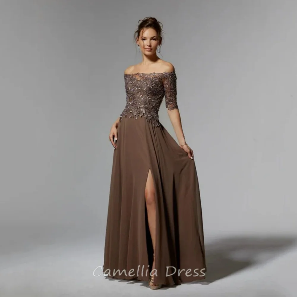 

Customized Vintage Chiffon Mother of the Bride Dress A Line Split Guest Gown Lace Evening robe mother of bride dresses wedding