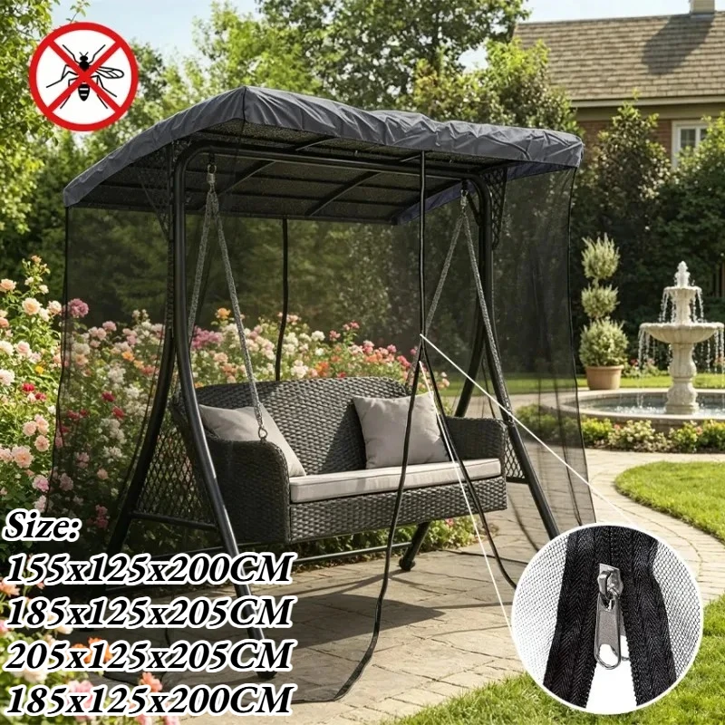 Outdoor Swing Chair Bug Screen with Fixing Tie Straps Patio Swing Mosquito Net Breathable Fine Mesh Waterproof Top Net Cover