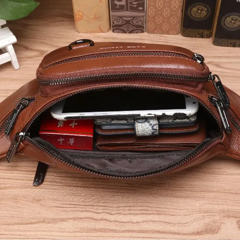 Imagem -06 - Bolsa de Ombro de Couro Genuíno para Homens Bolsa Masculina Bolsas de Couro Reais Cinto Transversal Fanny Hip Corpo