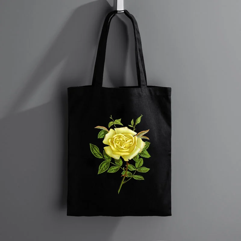 Bolso de compras ecológico personalizado con estampado de flores para mujer, bolsa de hombro de tela de lona, bolso de compras, bolso de mano para