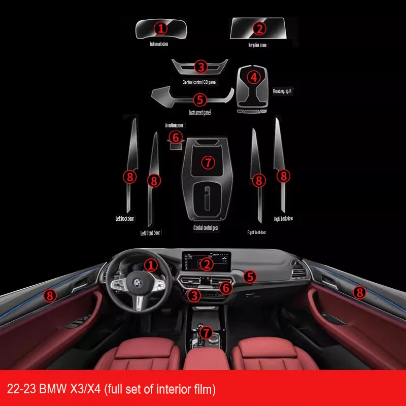 

Прозрачная пленка из ТПУ для Bmw X3 X4 2023, наклейка для салона автомобиля, центральная консоль, навигатор, экран, защита двери, автомобильные аксессуары