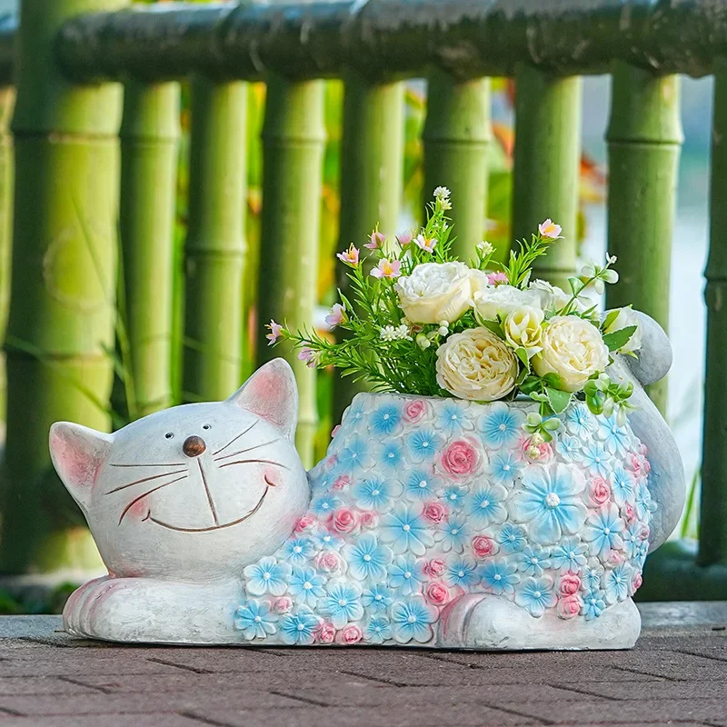 DSA Lucky Cat Flower Pot Creative Garden Decoration Outdoor Patio Balcony Landscape Arrangement Ornament