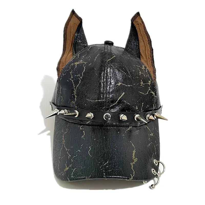 القوطية الرجعية الشرير برشام طويل الأذن قبعة بيسبول للرجال والنساء الشتاء بولي Leather الجلود y2k الحلو كول سبايك الحيوان الأذن Snapback قبعة