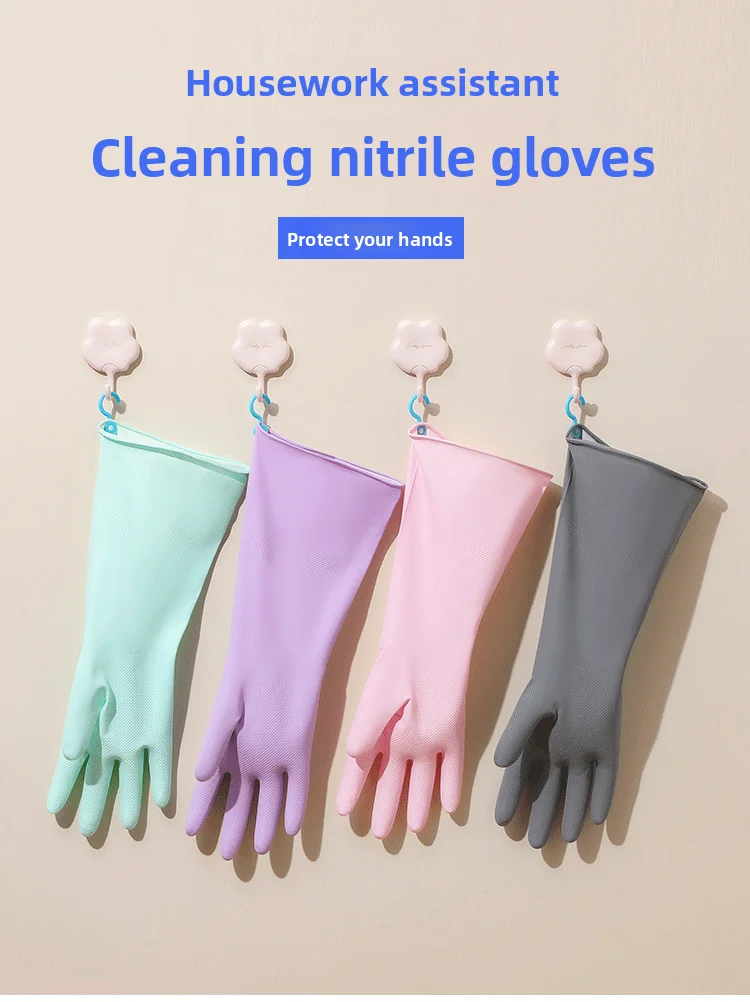 Reusable Thickened Nitrile Cleaning Gloves, Latex-Free Waterproof Household Gloves for Dishwashing & Laundry