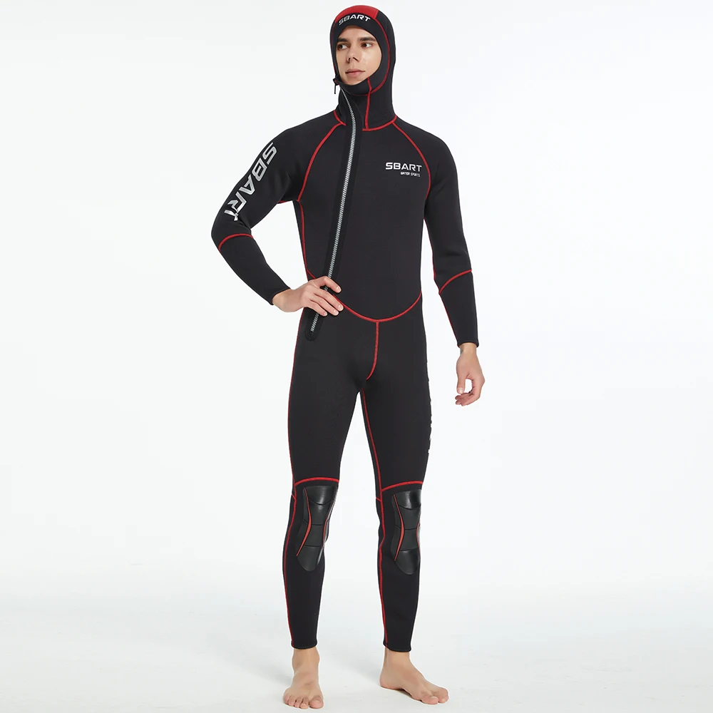 Mens 3mm Full Hoodie Wetsuit Full Body Scuba Diving Suit Front Zip Wet Suit for Diving Snorkeling Surfing Swimming Spearfishing