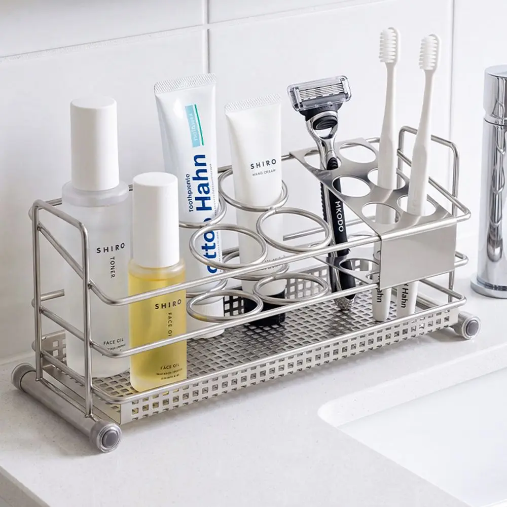 Stainless Steel Toothbrush Holder Rust Resistant Perforated Bottom Tray Bathroom Storage Rack Fast Drainage Non-slip