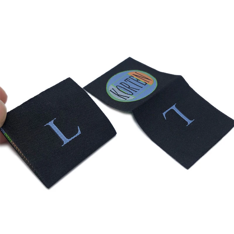 

Изготовленные на заказ тканые этикетки высокой плотности для одежды, текстильные этикетки на шею, устойчивые концы, сложенные фирменные бирки с логотипом, размеры, сумки для одежды