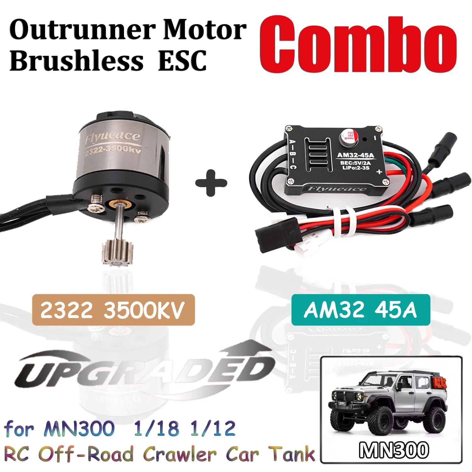 

Flyueace AM32 45A ESC Outrunner 2322 3500KV Motor 1-3S Brushless Combo for MN300 1/18 1/12 RC Off-Road Crawler Car Tank Parts