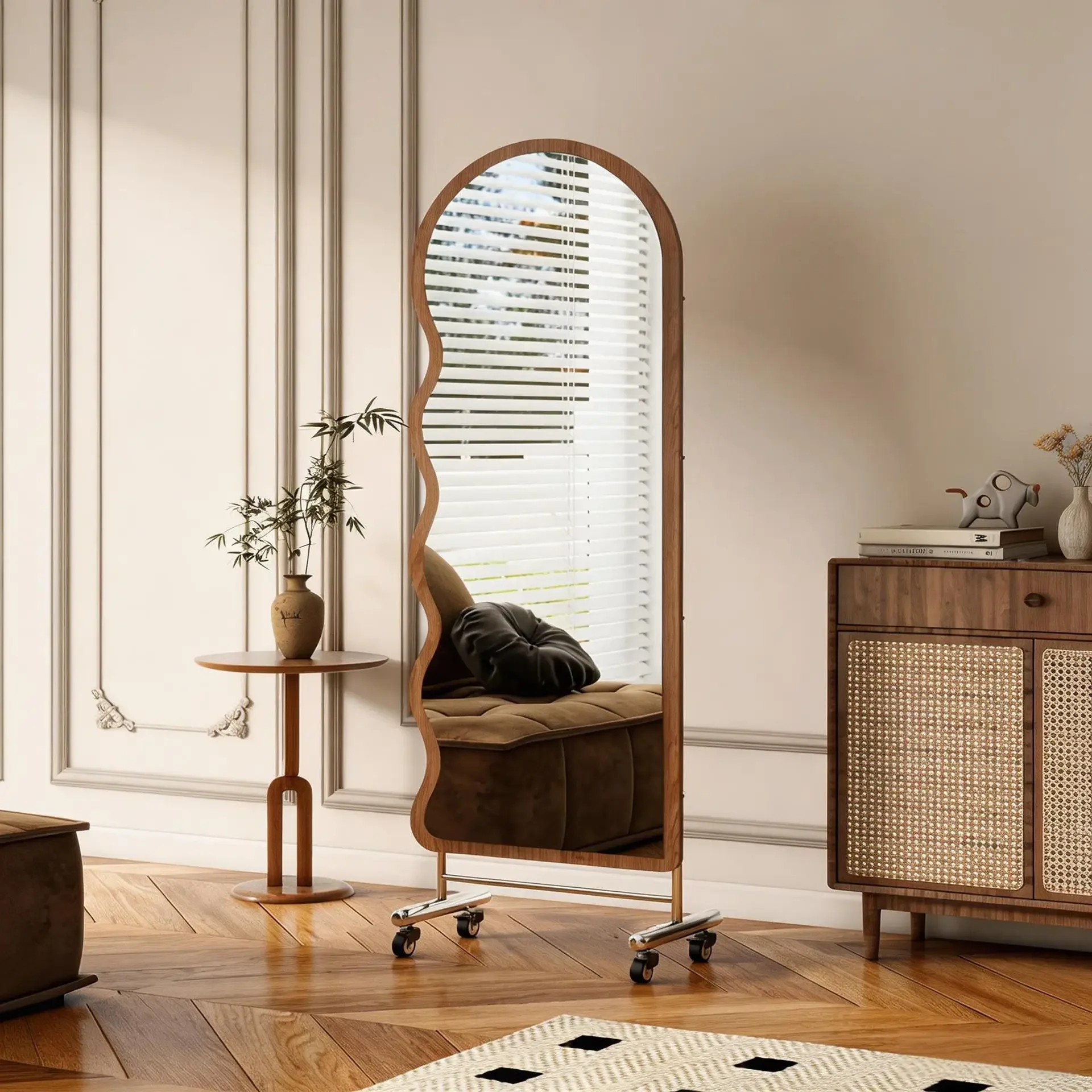 DSA medieval wave edge pulley movable floor-to-ceiling full-body mirror bedroom home special-shaped explosion-proof glass