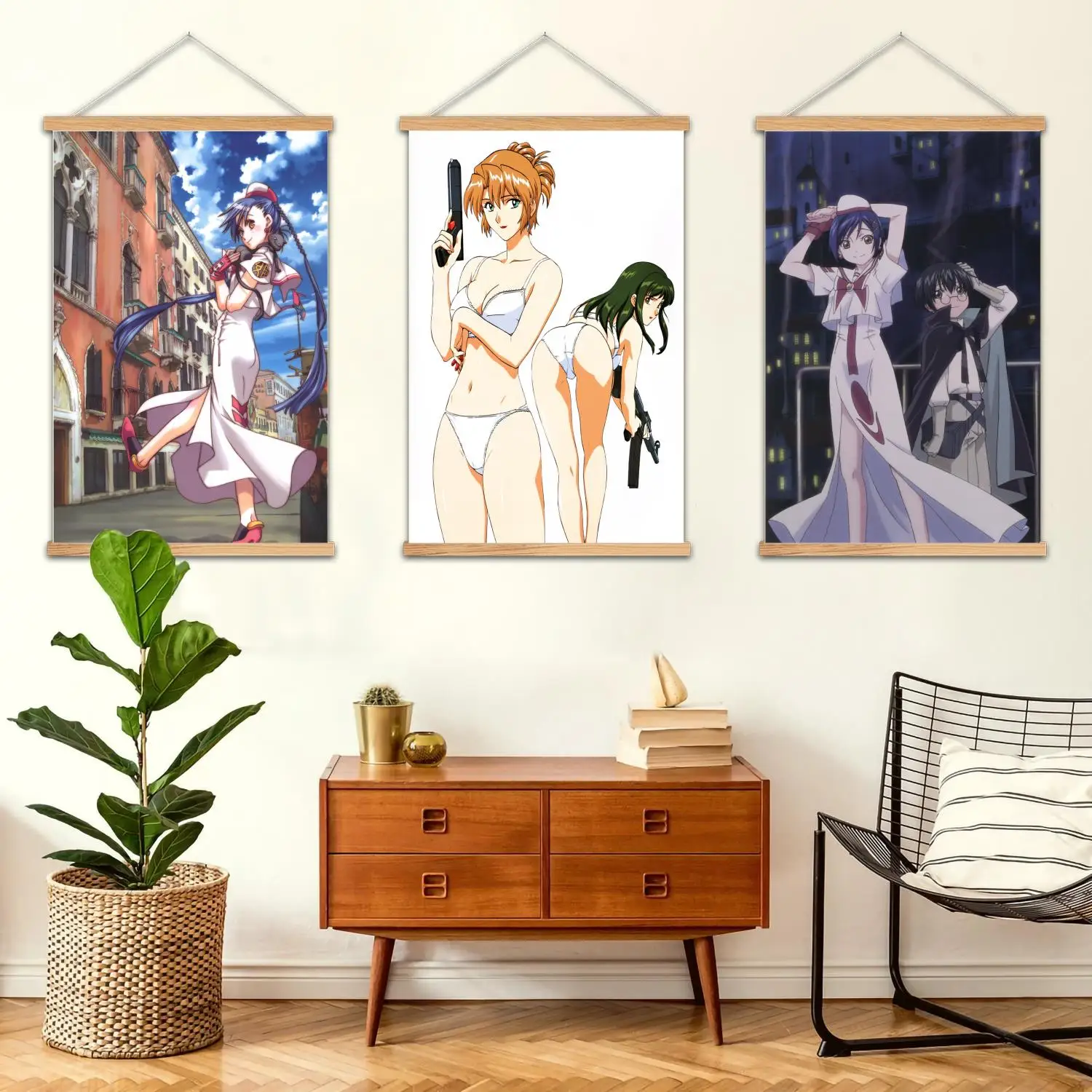 آيكا مانغا مؤطرة جدار اللوحة قماش ملصق فني وفن جدران، ديكور غرفة نوم الأسرة الحديثة، اللوحة الزخرفية