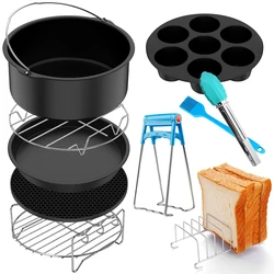 Air Fryer Accessories 10pcs/set 7 Inch / 8 Inch for Gowise Phillips Cozyna and Secura with Cake Basket Pizza Pan Skewer Rack Oil