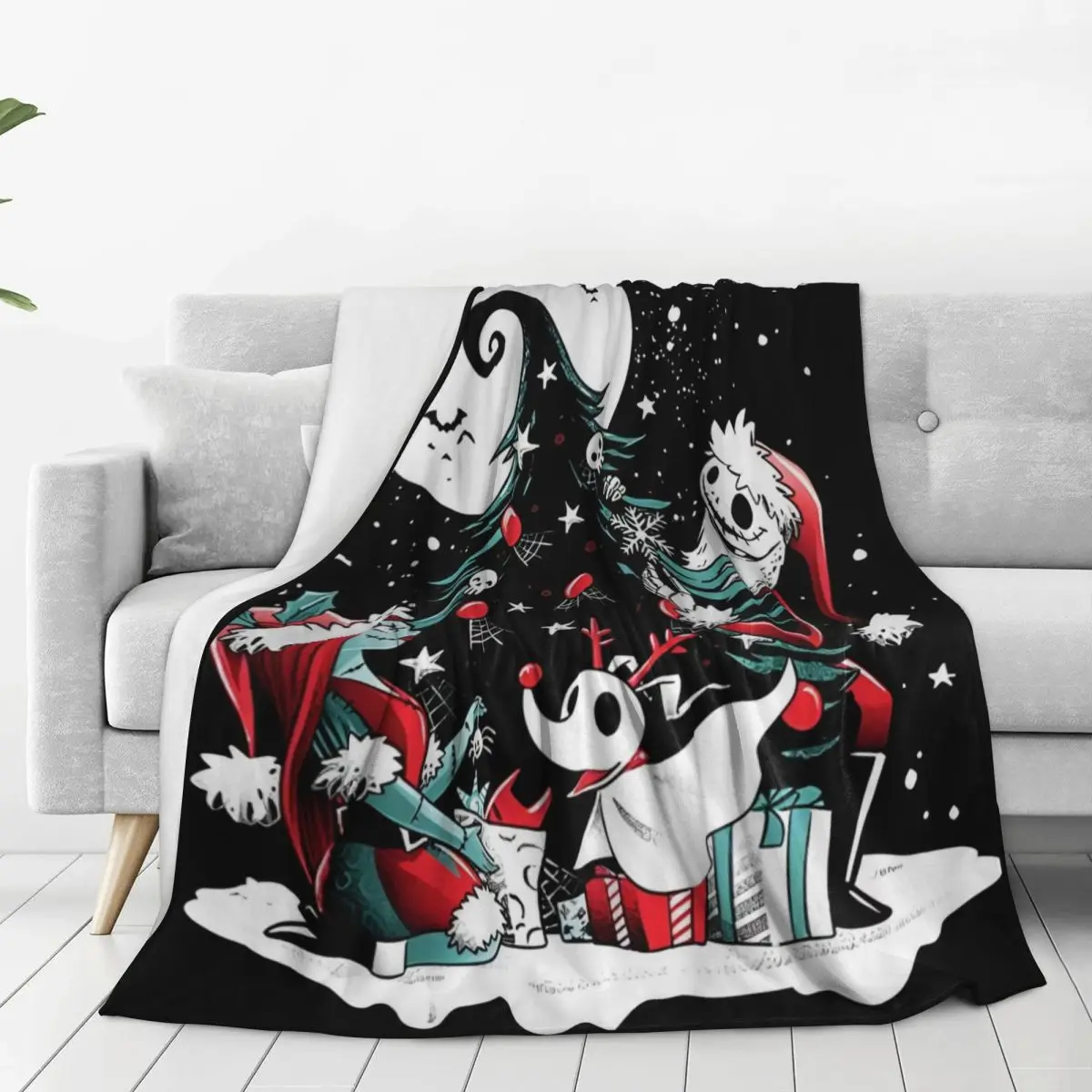 The Nightmare Before Christmas Warm Blankets Jack Skellington and Sally Plush Throw Blanket Bedroom Flannel Bedspread Bed Cover