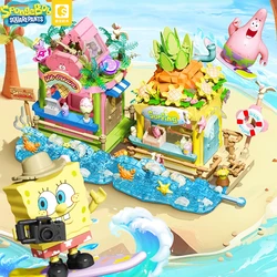 SpongeBob Series Building Blocks Patrick Star Dessert House Surf Shop Scene Model Bricks Set Desktop Deco Toys Gifts For Kids