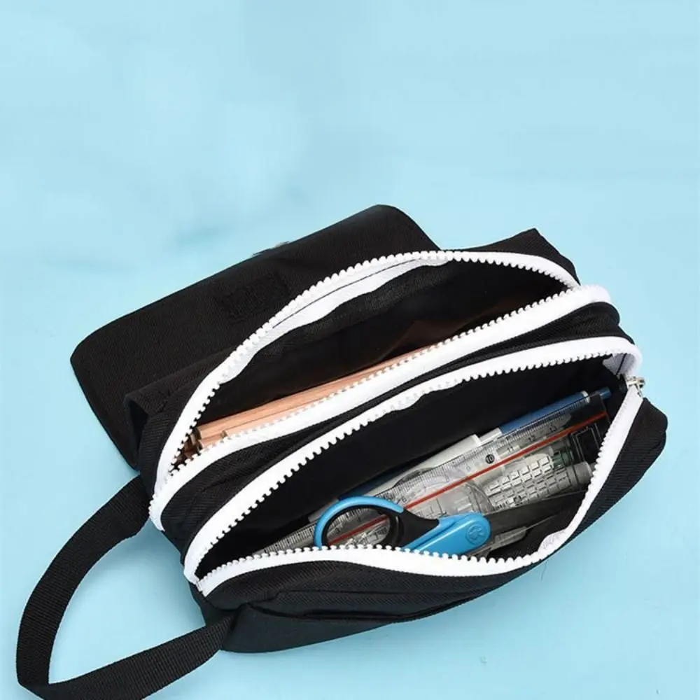 

High Quality Double Layer Portable Pen Pouch Zipper Large Capacity Pencil Case Durable Canvas Pen Bag Gifts