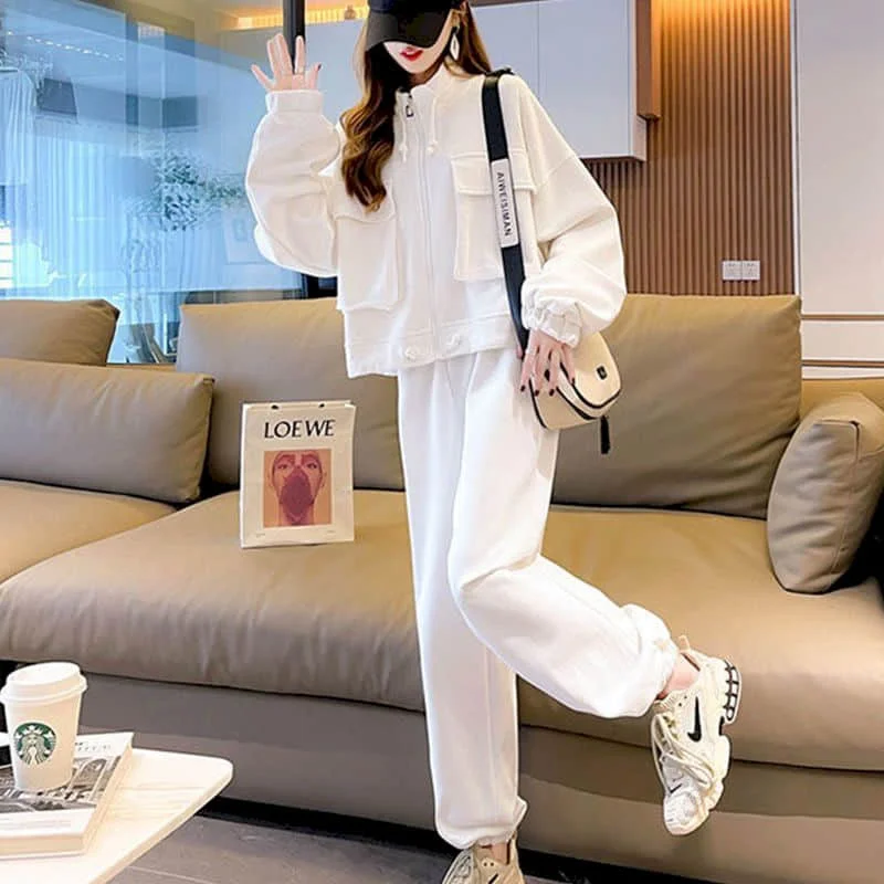 High Street Pants Sets Sporty Women Tracksuits Loose Two Piece Sets Age Reduction Long Sleeve Coats Korean Style Casual Pants