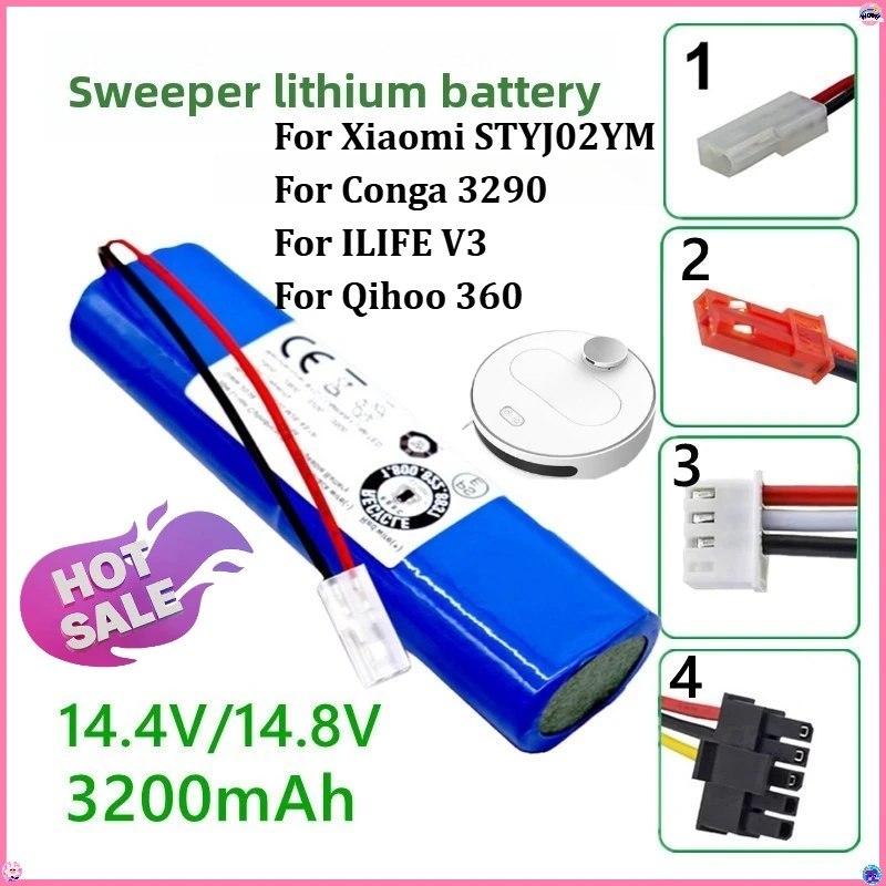 

14.4V/14.8V 3200mAh Vacuum Battery for Xiaomi STYJ02YM/for Conga 3290/for ILIFE V3/for Qihoo 360 Rechargeable Batteries