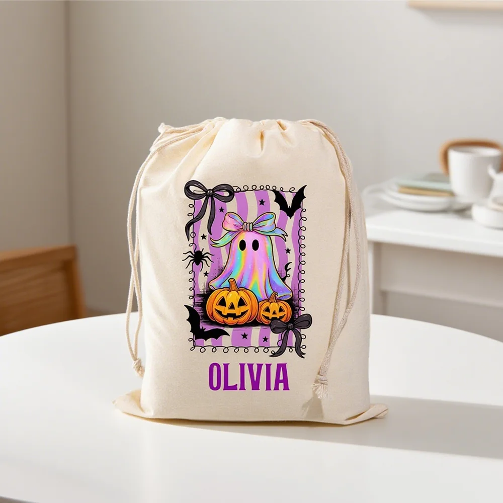 

Custom Halloween Ghost Cinch Candy Bag Pumpkins Kids Drawstring Ghost Backpack Spooky Season Trick or Treat Fall Gift Supplies
