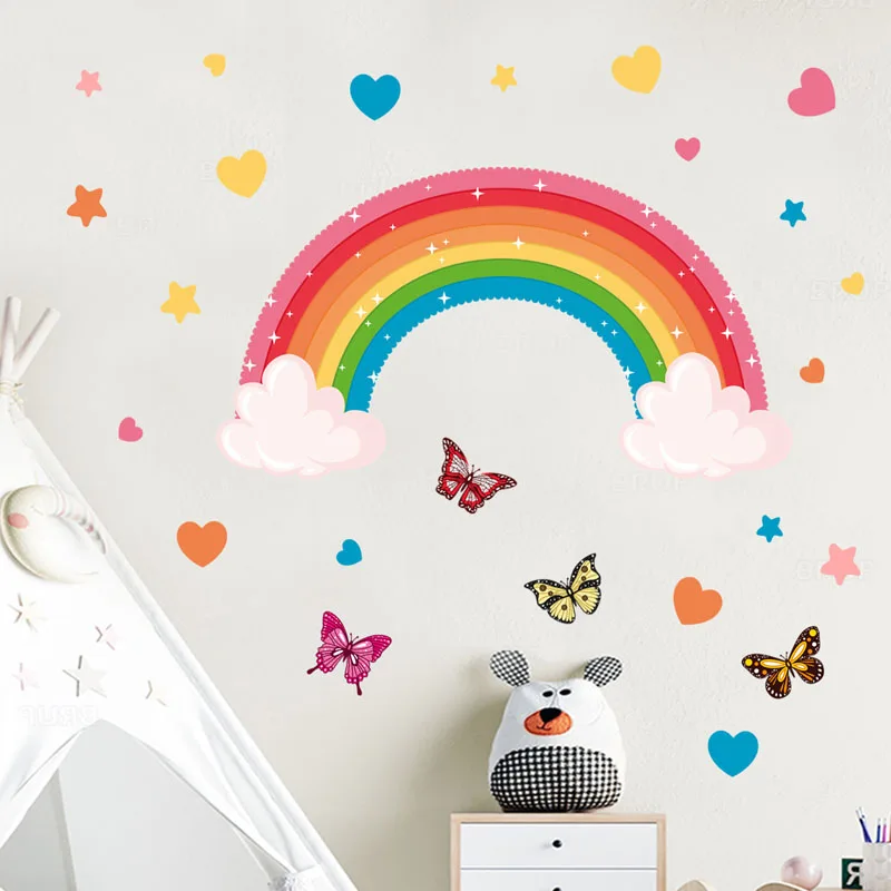 cartoon rainbow butterfly wall stickers for living room bedroom stickers decor removable PVC decals room wall mural 361