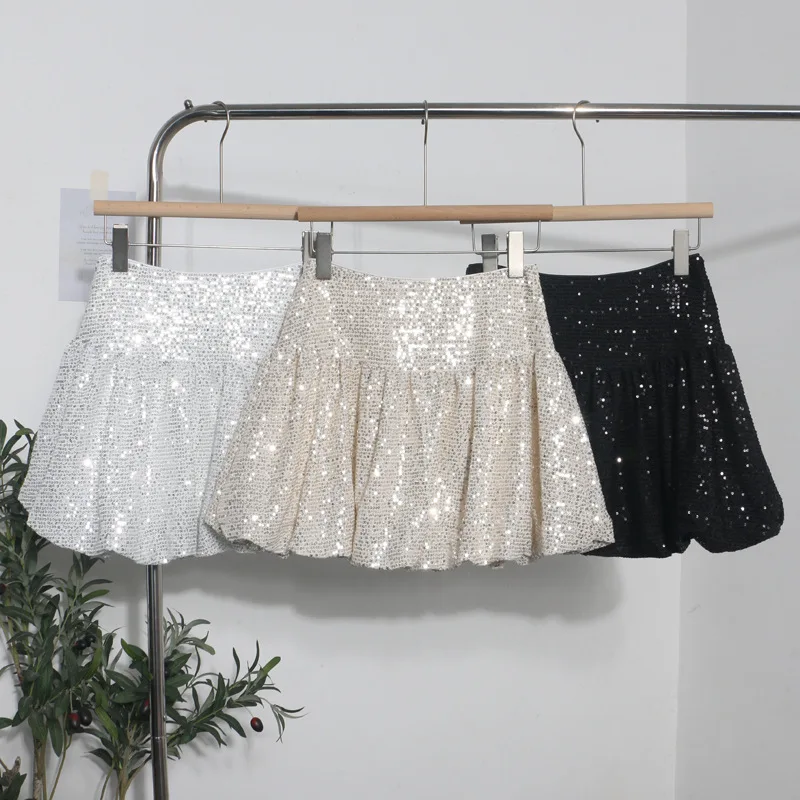 

Sequined A-shaped Umbrella Pleated Skirts for Women