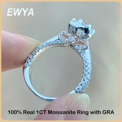 EWYA Sparkling Bow Tie 1CT Moissanite Engagement Ring For Women S925 Sterling Silver Plated 18K Rose Gold Diamond Rings Band