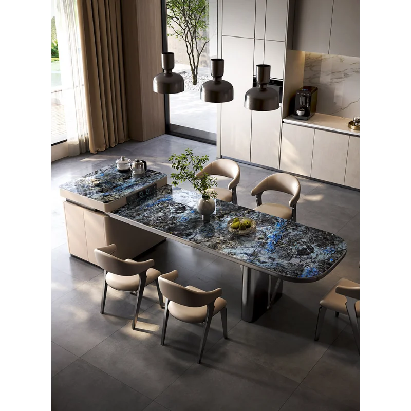 

Chengjun Island Dining Table Tea Table Integrated Dual-purpose Luxury Stone Rock Slate Tea Table and Chair Combination Multifunc