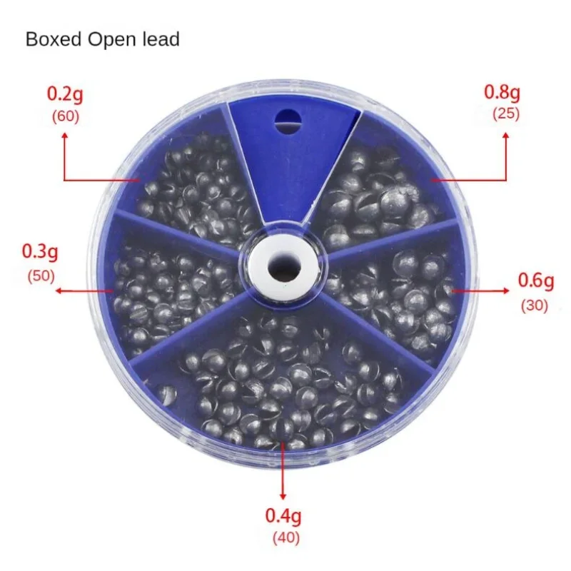 205pcs Fishing Weights Sinkers With Storage Box 5 Sizes Assortment Box Fishing Accessories (0.2g/0.28g/0.38g/0.5g/0.8g)