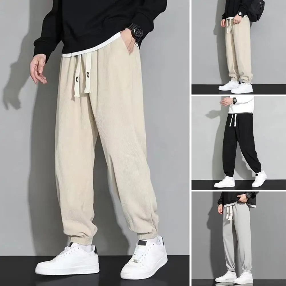 

Multiple Pockets Pants Regular Fit Trousers Breathable Stretchy Men's Sports Pants with Drawstring Waist for Jogging