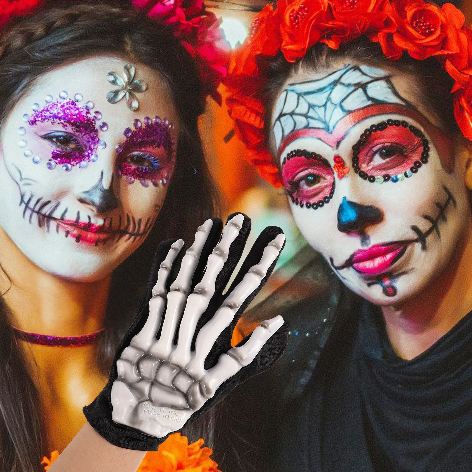 Guantes de Halloween Unisex para adultos, guantes cortos de dedo completo para mujeres, mitones góticos de Cosplay elásticos, accesorios de fiesta, nuevo, 1 par