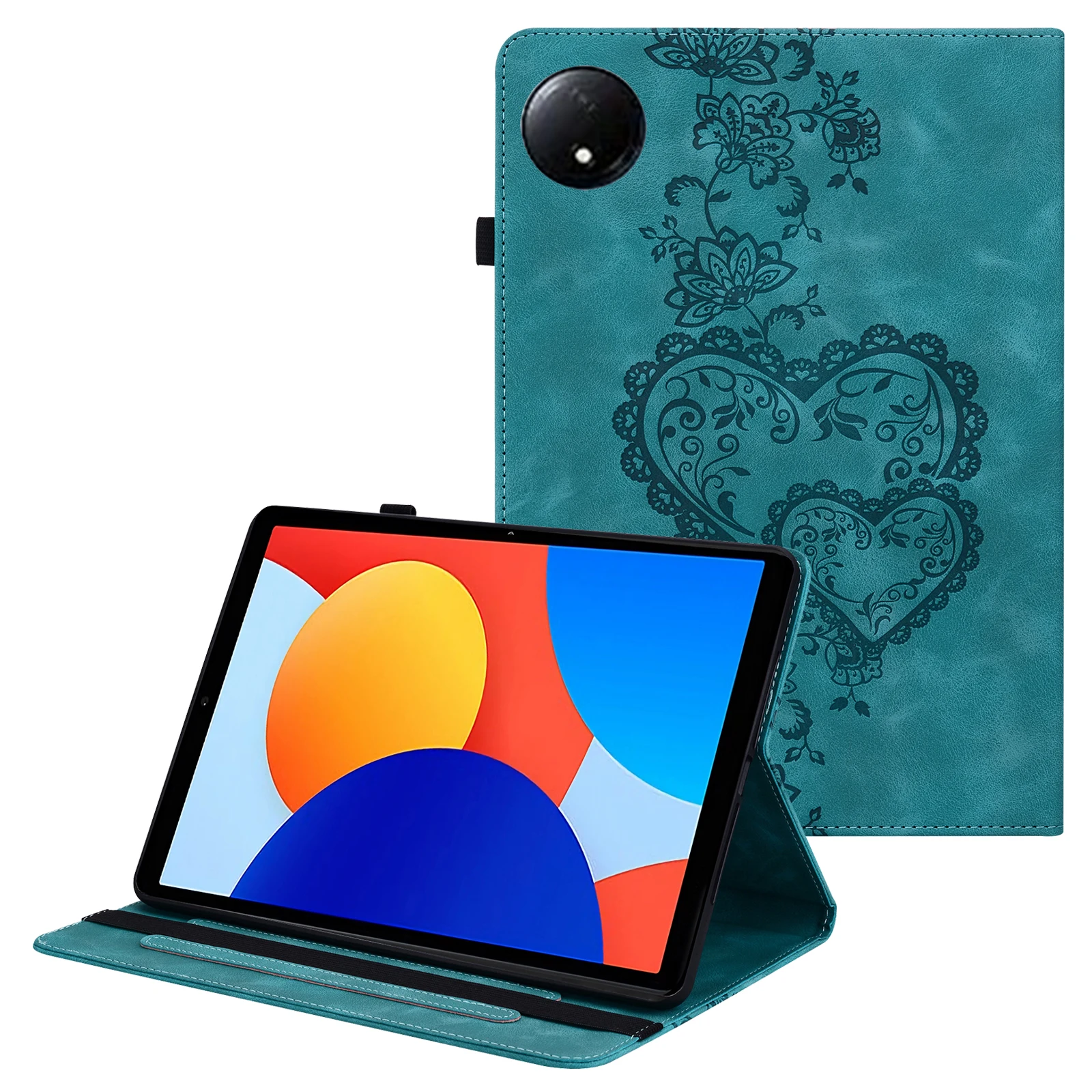 For Xiaomi Redmi Pad SE 4G 8.7 inch Leather Case Heart Imprint Foldable Stand Card Slot Stylus Holder Tablet Cover - Green