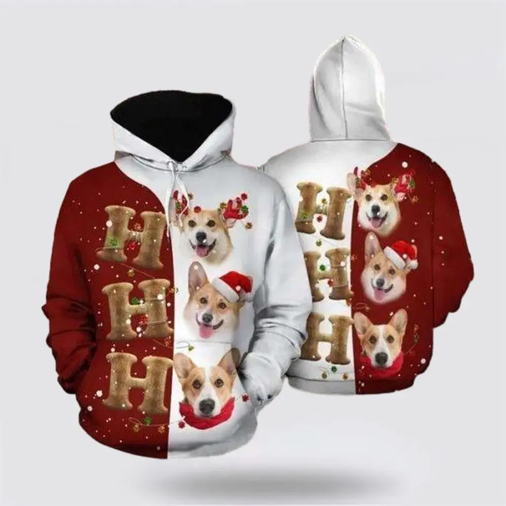 Men's casual hoodie Christmas element series 3D printed Christmas puppy print pullover fashion sweatshirt pullover hoodie unisex