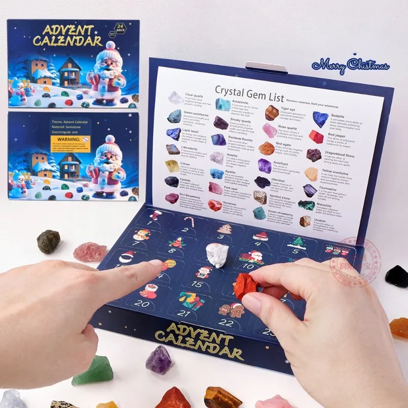 Christmas Advent Calendar Natural Crystal Gemstones Collection Box 24 Days Countdown Calendar Crystal Stone Gift Box for Kids