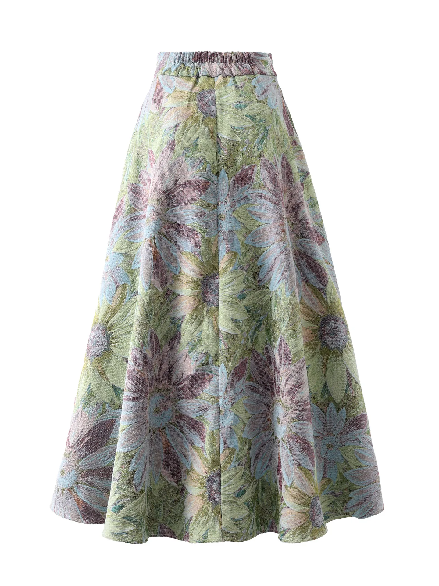 High Quality Vintage Jacquard Flowers Women A-line Umbrella Skirt All-match New Spring Autumn High Waist Elegant Puff Skirts