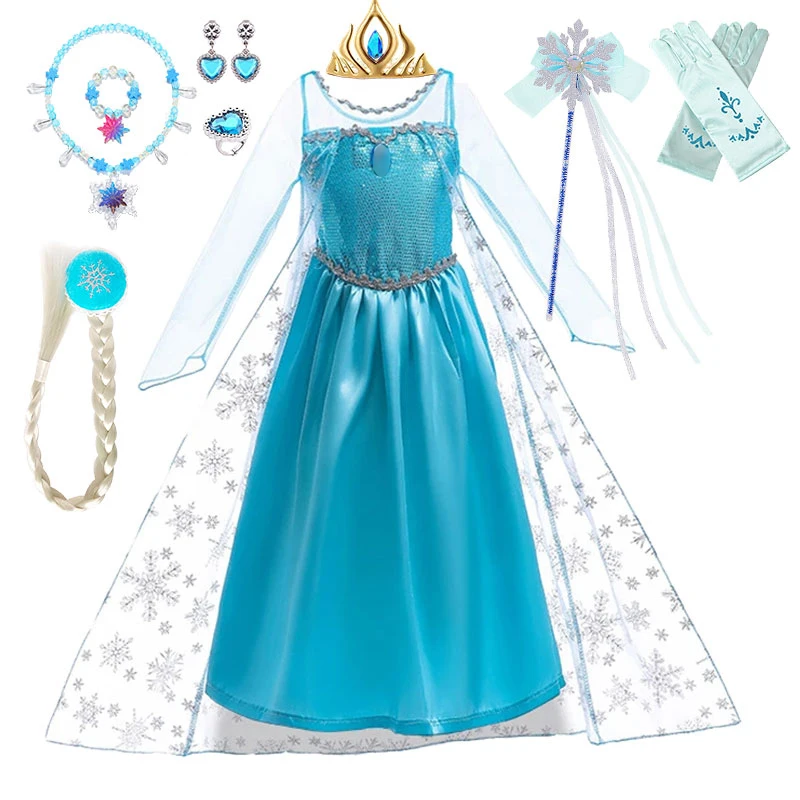 Cartoon Movie Cute Elsa Dress for Little Girl 2 3 4 5 6 7 8 Yrs Snow Queen Party Costume Purim Festival Carnival Princess Frock