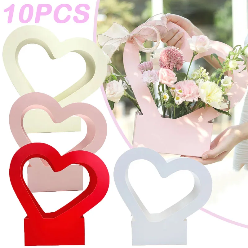 10 pezzi scatola a forma di cuore romantico cesto per fiori confezione regalo di San Valentino scatola per fiori di carta portatile per matrimoni per feste