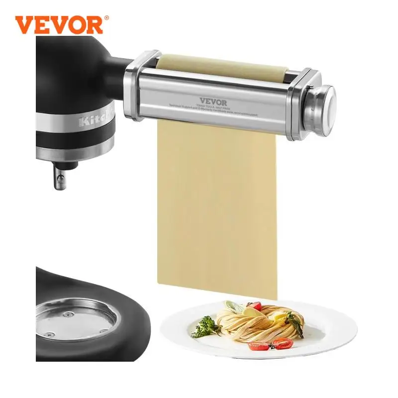 VEVOR Rouleau à Pâtes pour KitchenAid en Acier Inoxydable Accessoire à Pâtes pour Robot Pâtissier Anti-adhésif 8 Réglages d’Épaisseur 0,3-2 mm Largeur Personnalisée de 14 mm pour Tagliatelle Ramen