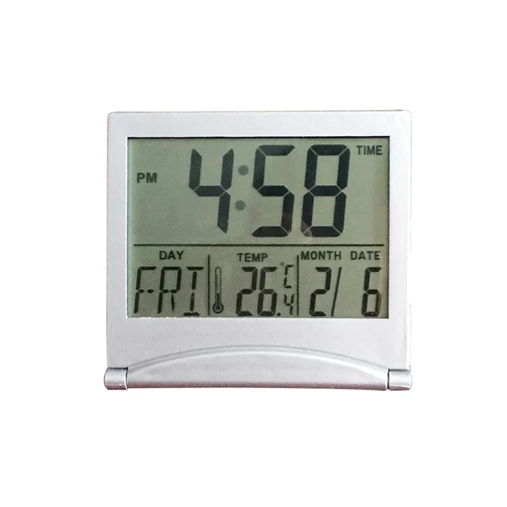 Lcd calendário perpétuo relógio eletrônico digital lcd estação meteorológica dobrável mesa temperatura viagem despertador portátil 8 modo