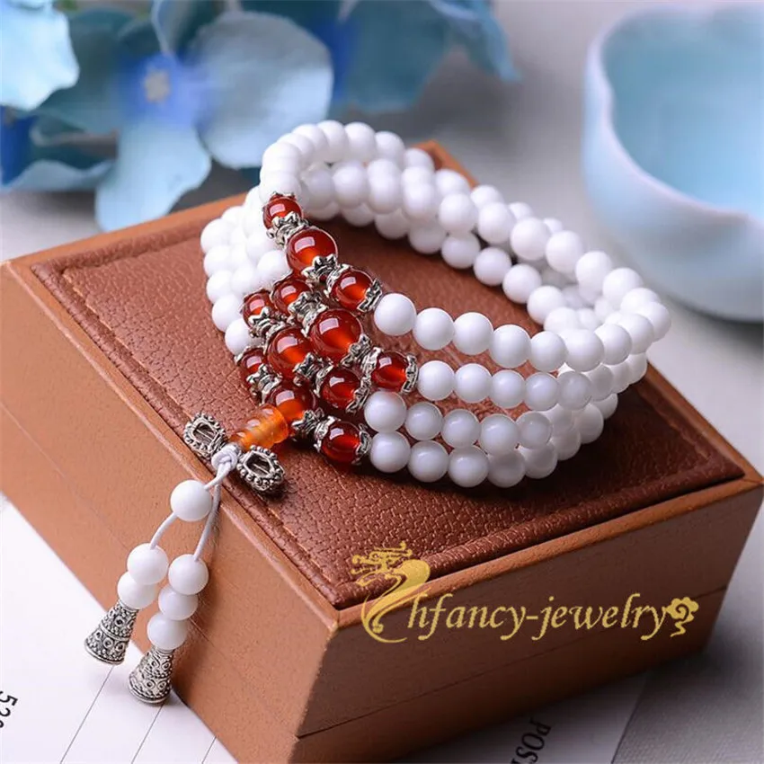 

6mm White Jade 108 Bead Bracelet Trendy Semi-precious Stones Eco-friendly Mala Bangle Bodhi Jewelry Men Prayer