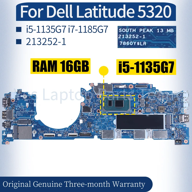 Para la placa base del ordenador portátil Dell Latitude 5320 213252 -1 0JR6X1 0GMW2X 0XPJVD i5-1135G7 i7-1185G7 con placa base para portátil RAM